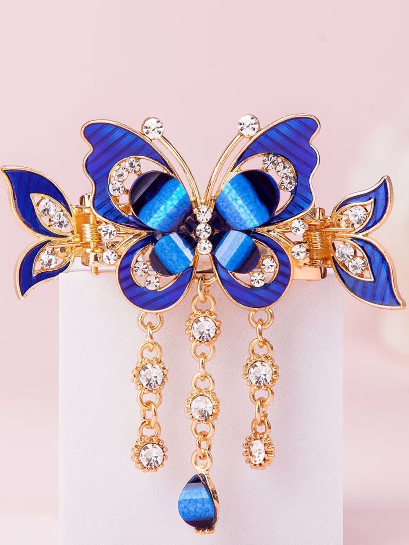 Pinza para el cabello de lujo con diseño de mariposa y diamantes de imitación