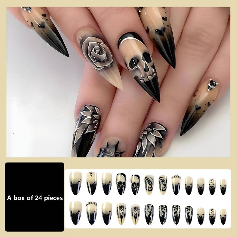 Kit de uñas espeluznantes de Halloween - 24 piezas + lima de uñas y gel de gelatina