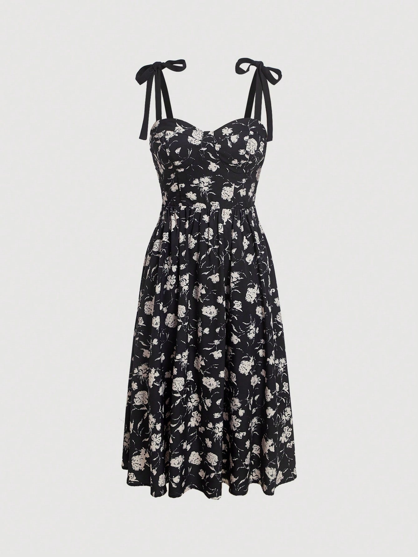 Vintage Floral Print Tie Shoulder Cami Dress