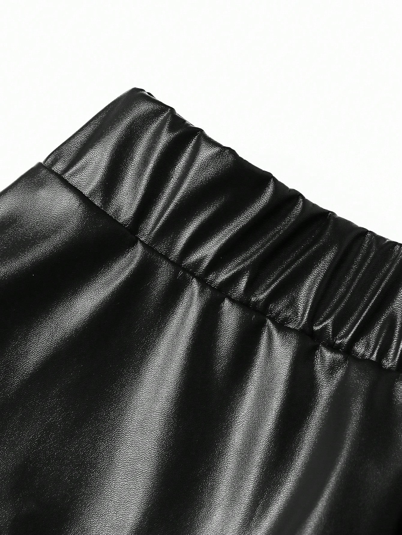 Addams Plus Laser Cut Scallop Trim PU Leather Flare Skirt