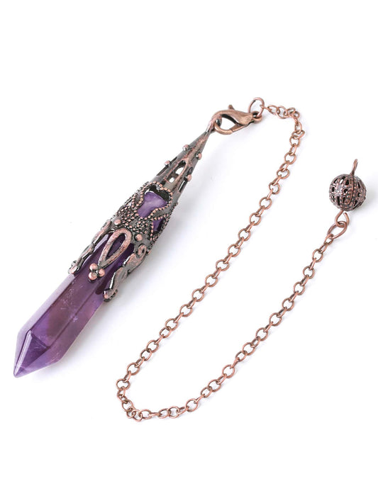 Vintage Hexagonal Pointed Natural Stone Amethyst Pendant Crystal Pendulum for Yes or No Questions Divination Dowsing Wicca Protection Spiritual Products