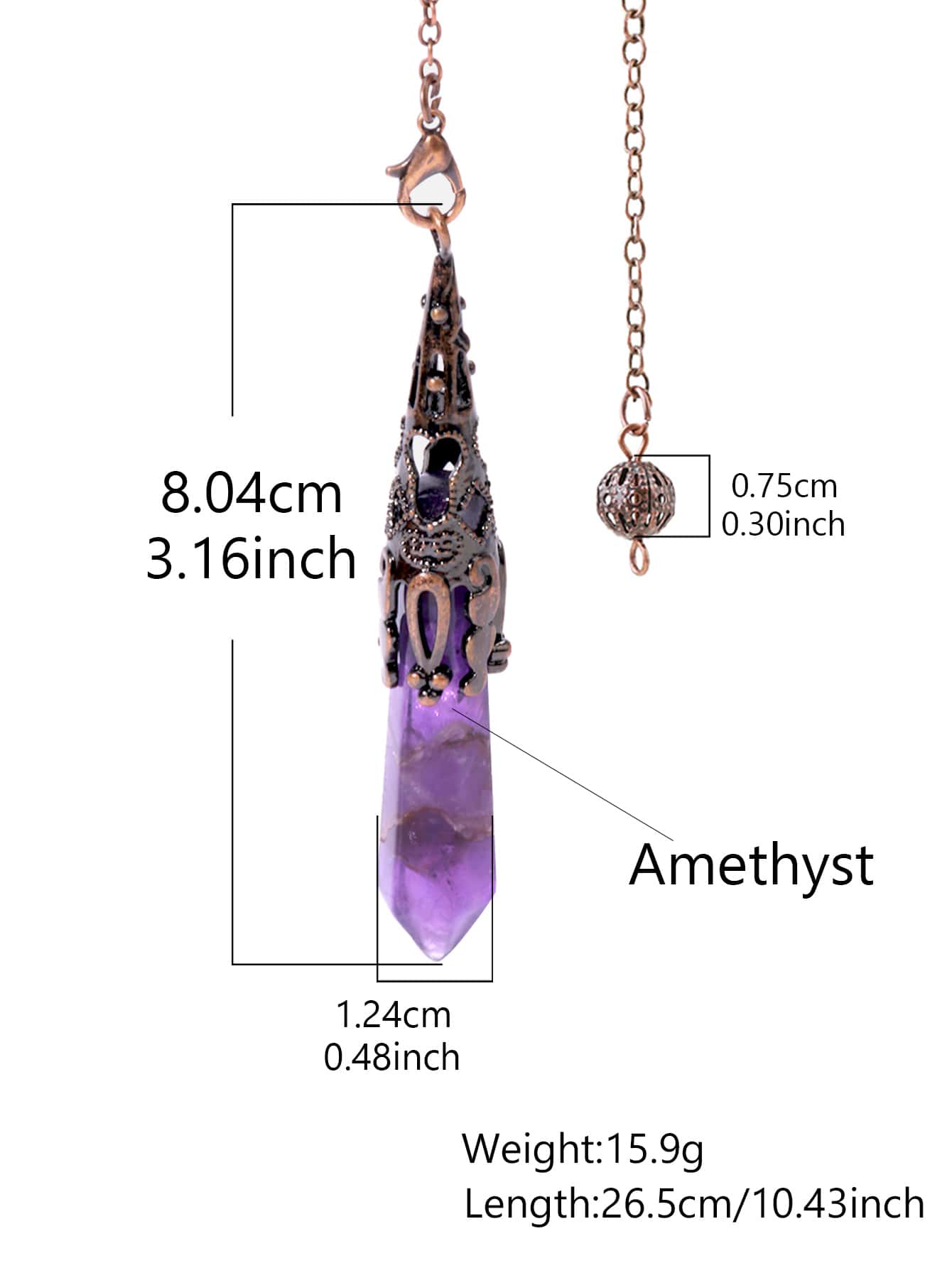 Vintage Hexagonal Pointed Natural Stone Amethyst Pendant Crystal Pendulum for Yes or No Questions Divination Dowsing Wicca Protection Spiritual Products
