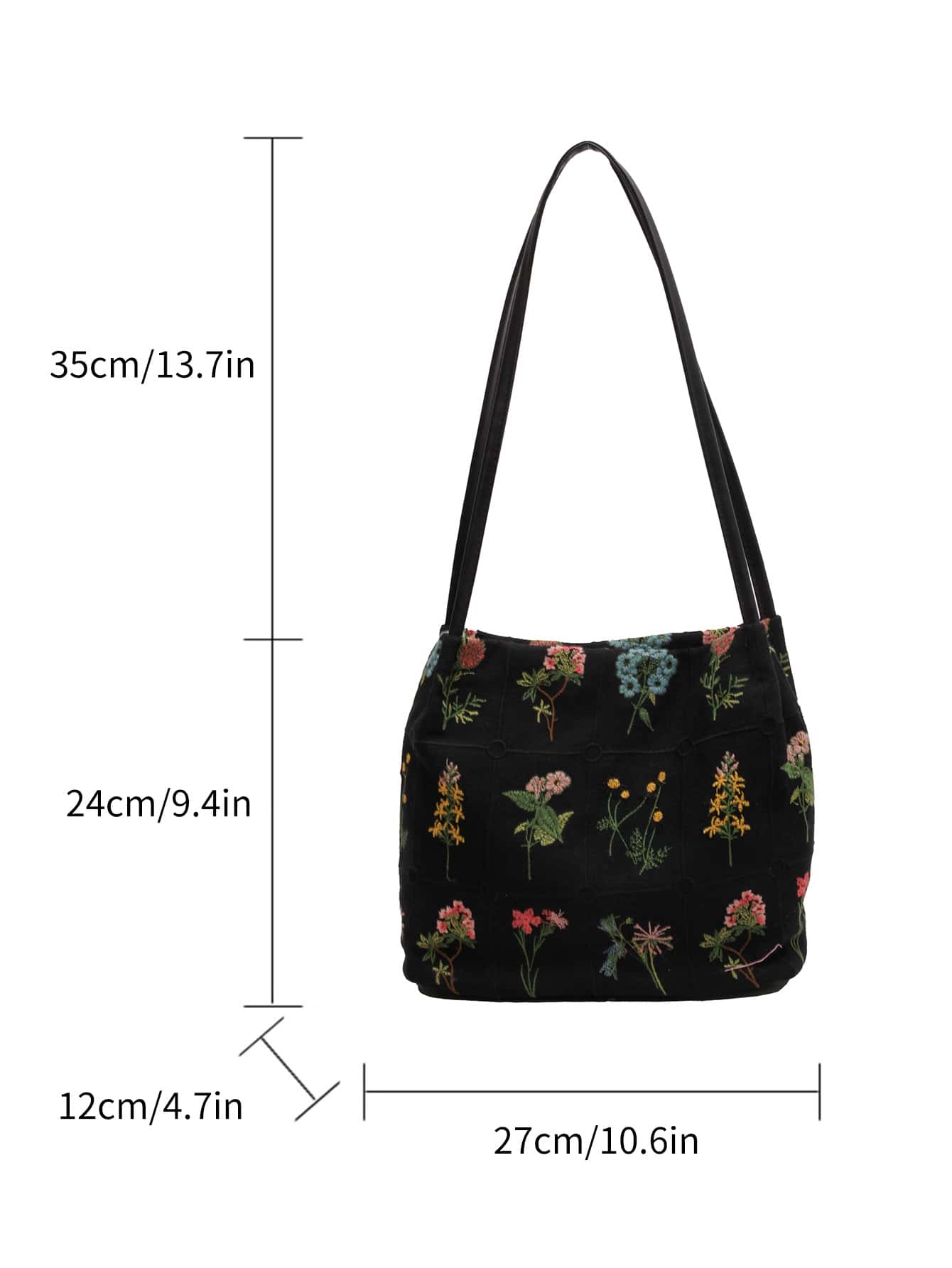 Vintage Single Shoulder Bag With Flower Embroidery