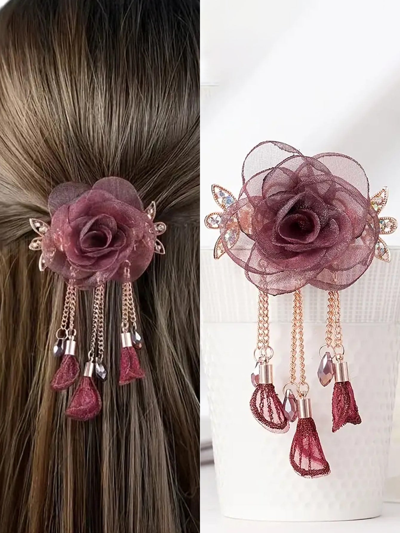 Pinza para el cabello de lujo con diseño de mariposa y diamantes de imitación