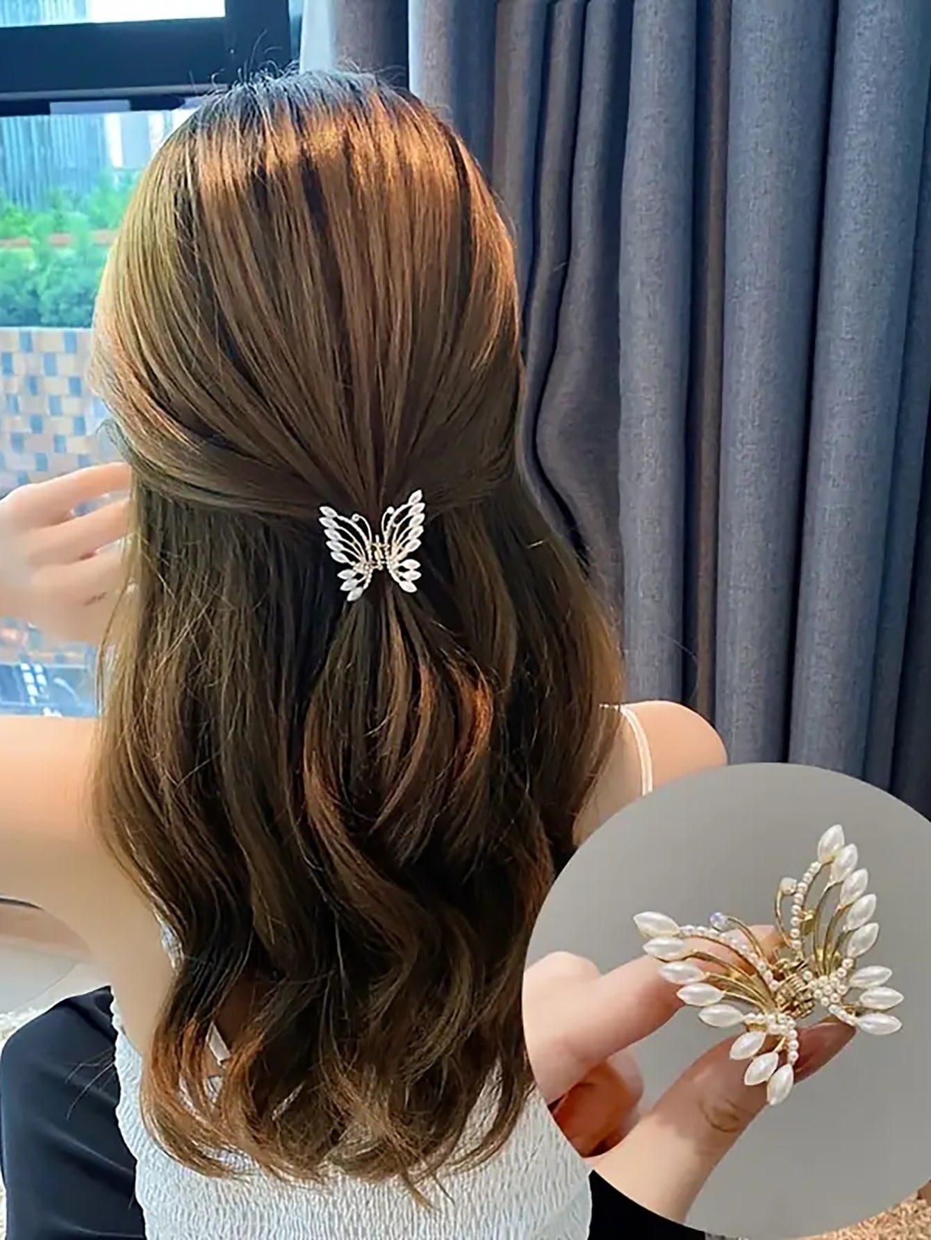 Pinza para el cabello de lujo con diseño de mariposa y diamantes de imitación