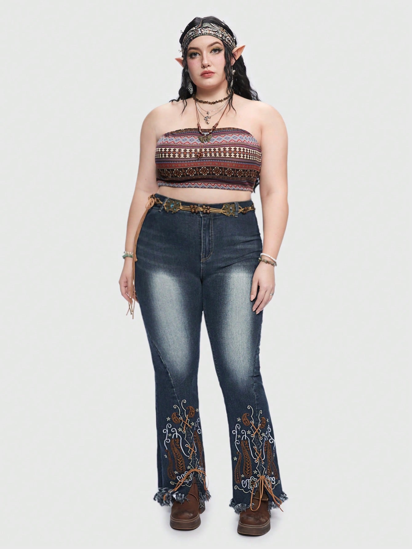 Hippie Plus* High Waist Floral Embroidery Flare Leg Jeans