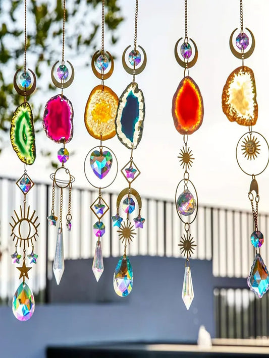 Suncatcher Indoor Window Hanging Sun Catchers With Prisms And Agate Slices For Indoor Outdoor 1pc