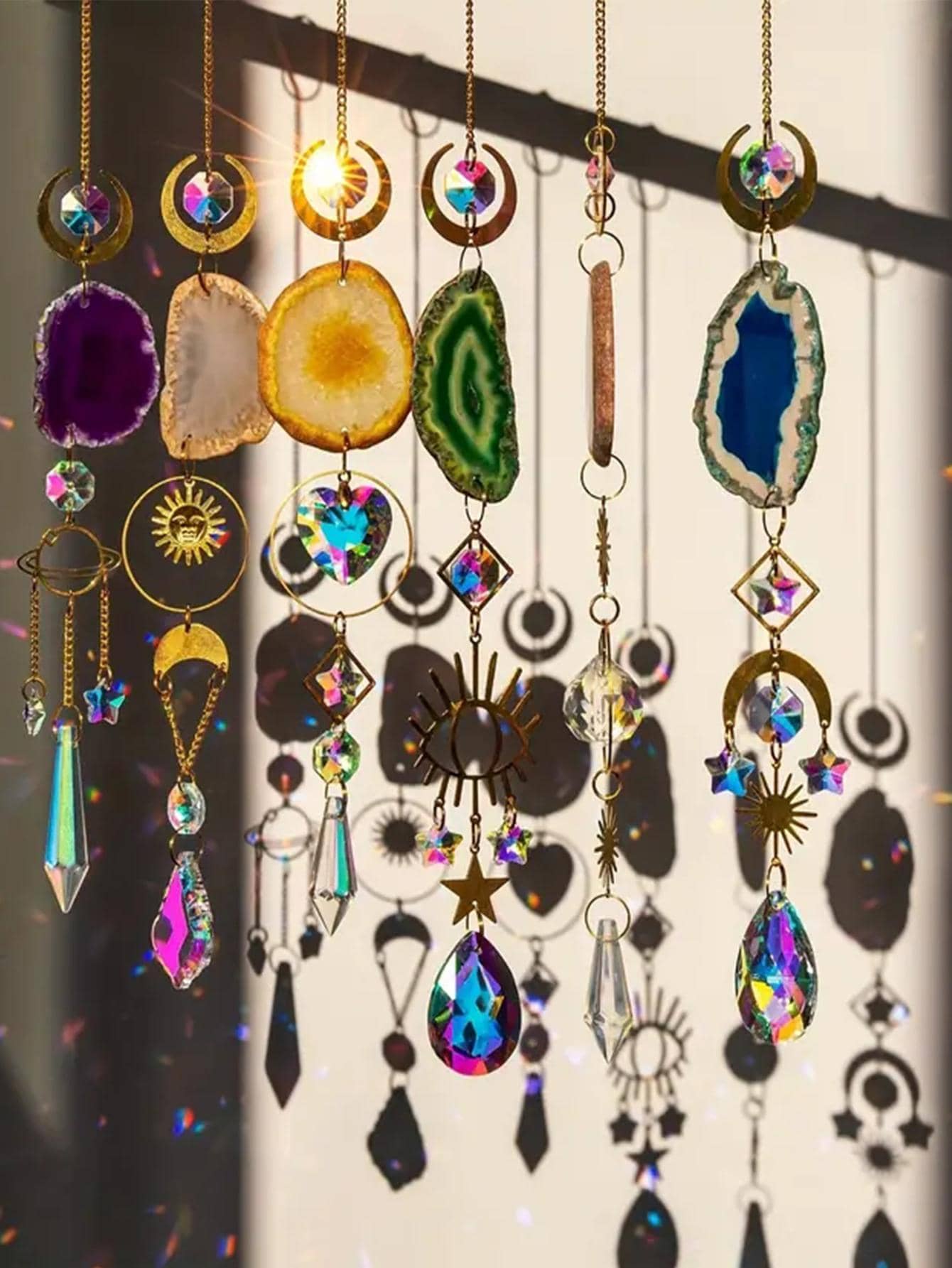 Suncatcher Indoor Window Hanging Sun Catchers With Prisms And Agate Slices For Indoor Outdoor 1pc