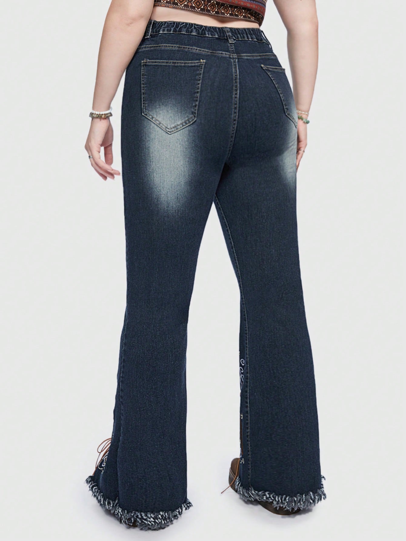 Hippie Plus* High Waist Floral Embroidery Flare Leg Jeans