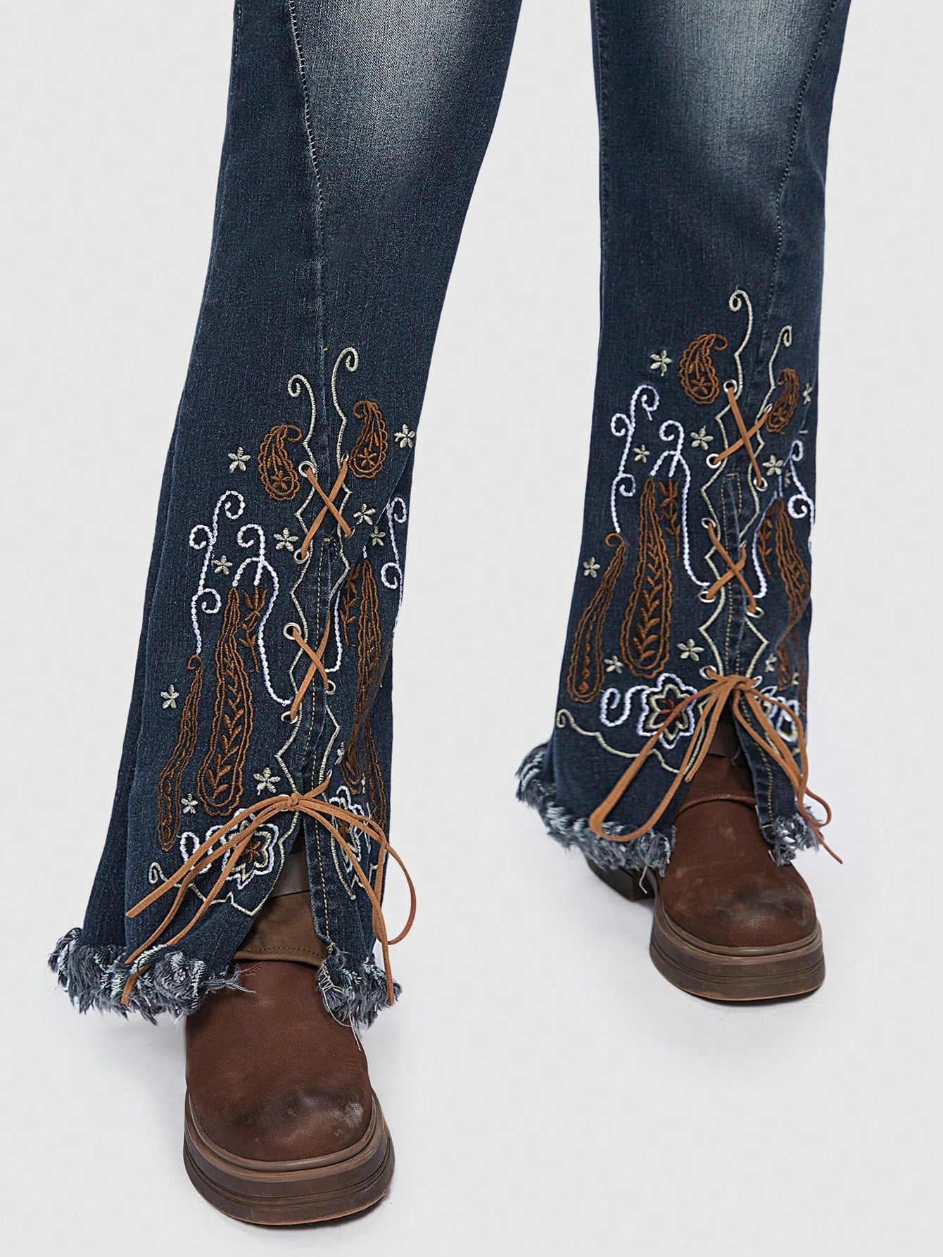 Hippie Plus* High Waist Floral Embroidery Flare Leg Jeans