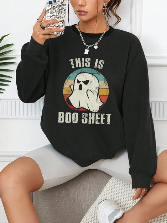 This is BOO Sheet Halloween Ghost Graphic Drop Shoulder Sweatshirt