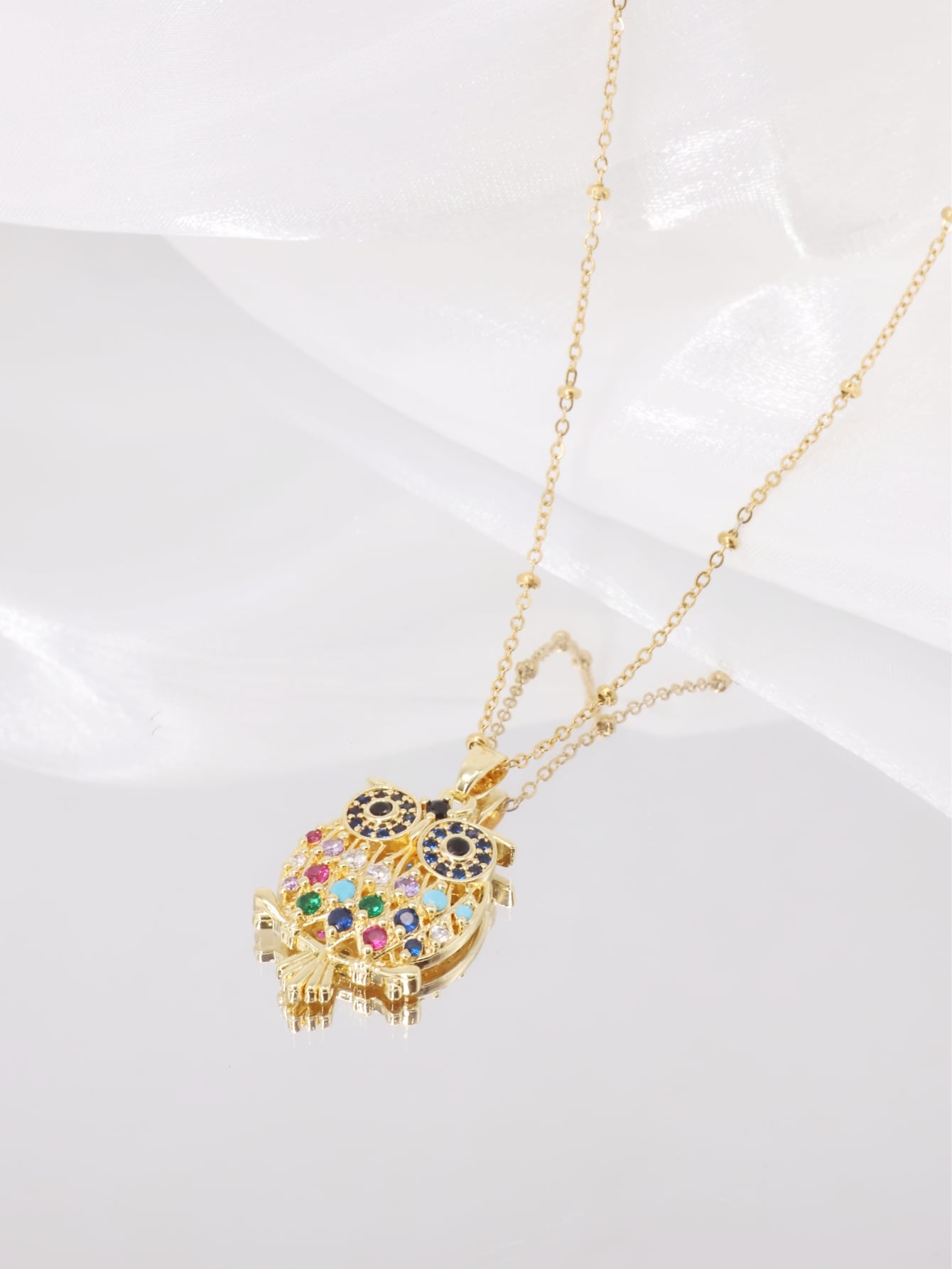 Majestic Multi-Color Cubic Zirconia Owl Pendant Necklace