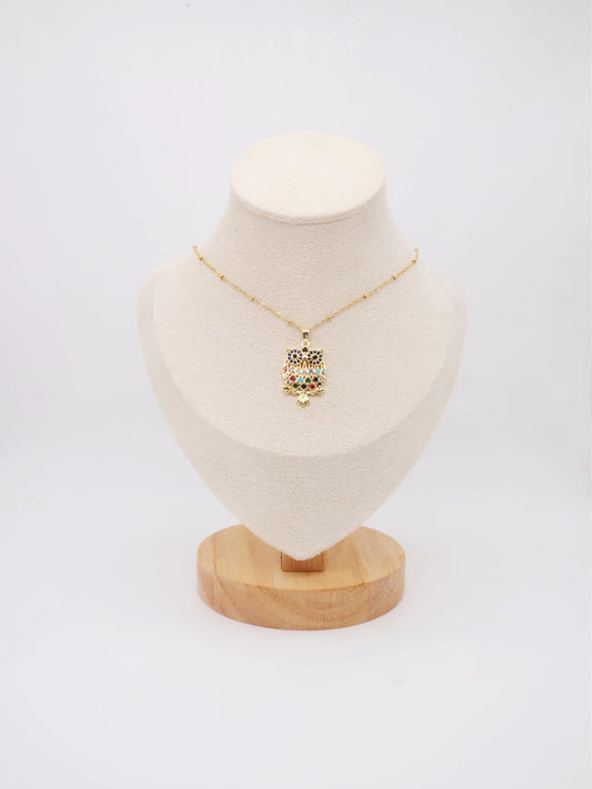 Majestic Multi-Color Cubic Zirconia Owl Pendant Necklace