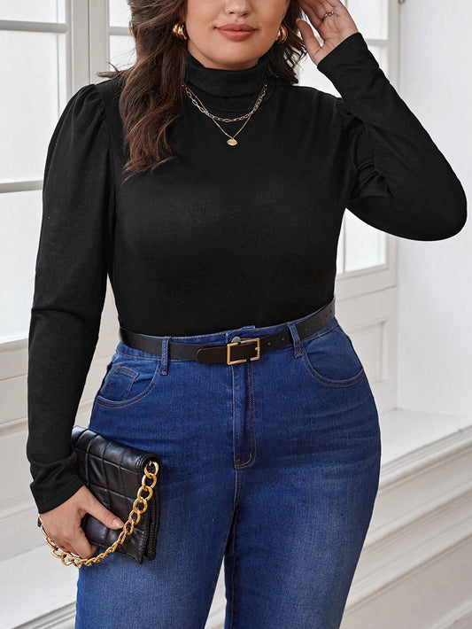 Back To You Plus Turtleneck Puff Sleeve Top