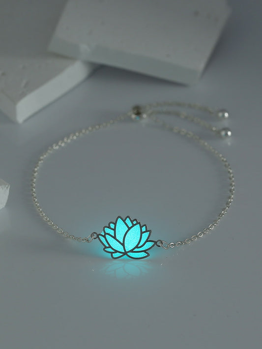 Luminescent Lotus & Tree Element Bracelet In Blue-green