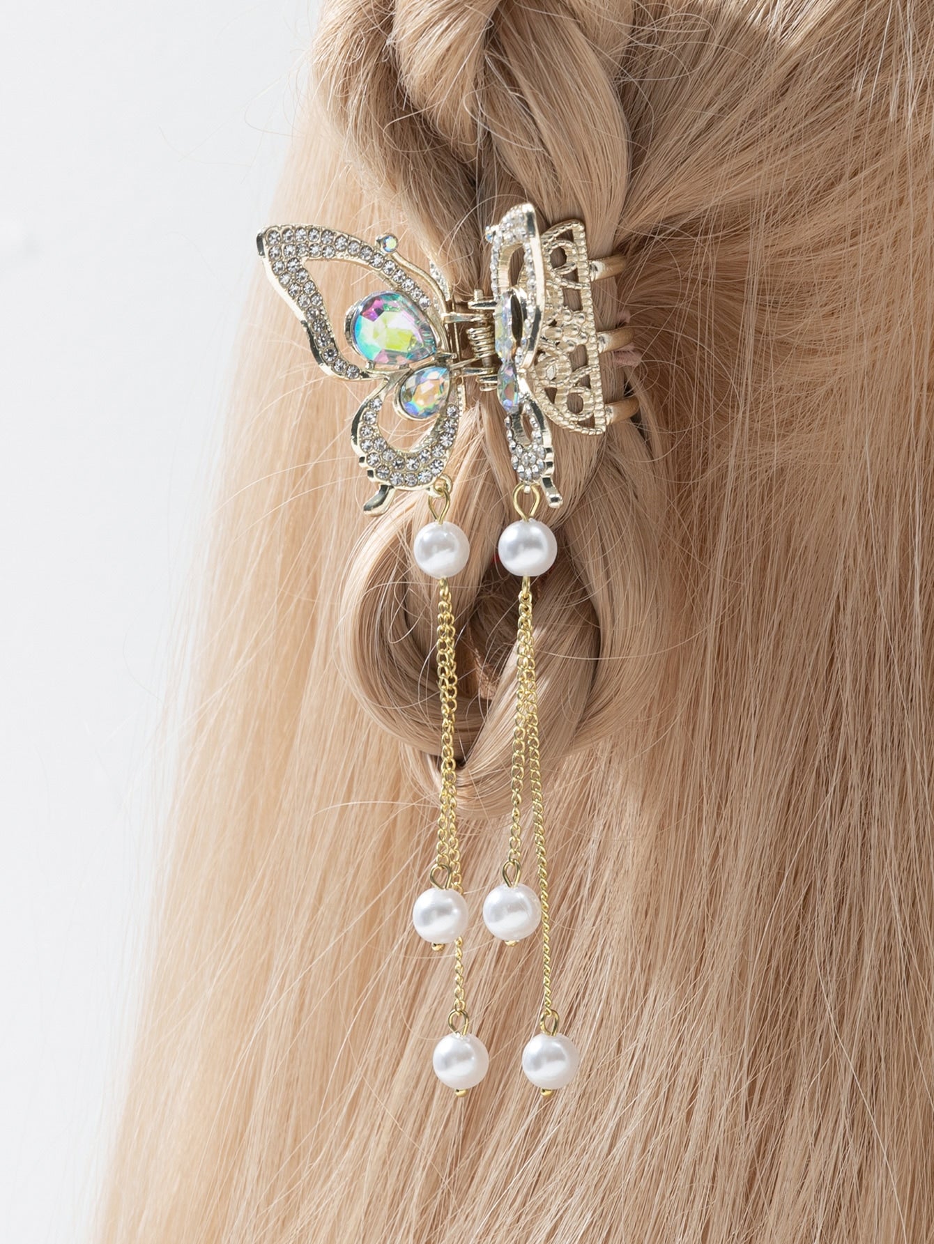 Pinza para el cabello de lujo con diseño de mariposa y diamantes de imitación