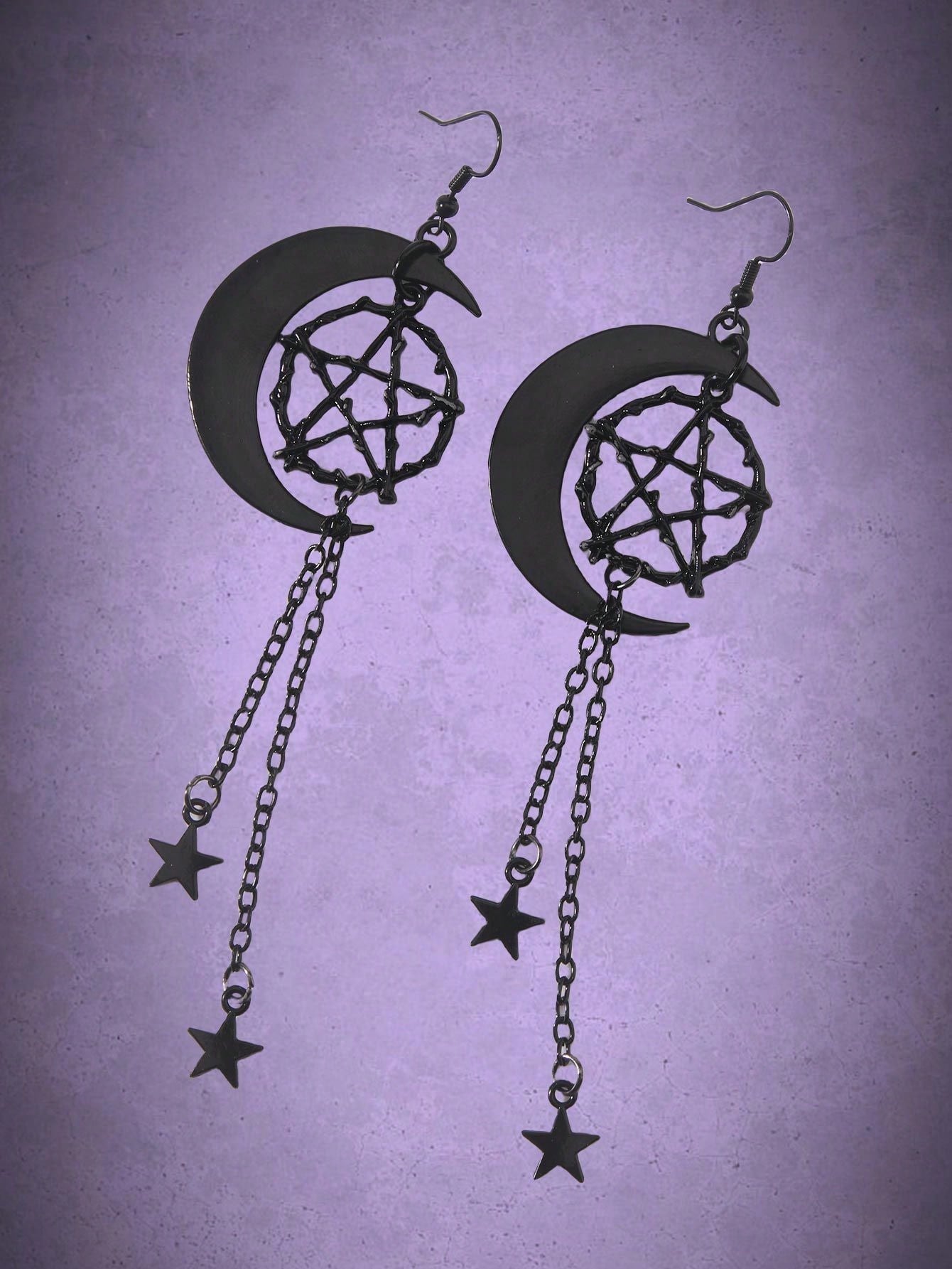 Goth Moon & Star Decor Drop Earrings