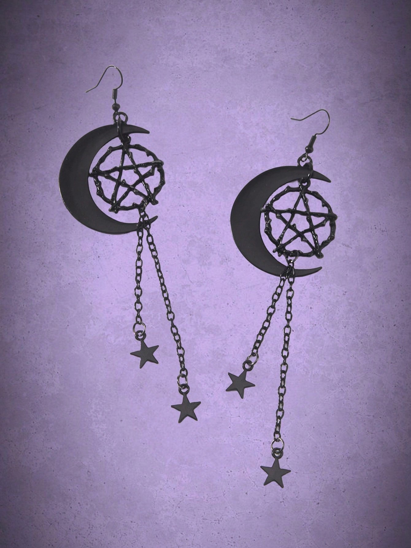 Goth Moon & Star Decor Drop Earrings