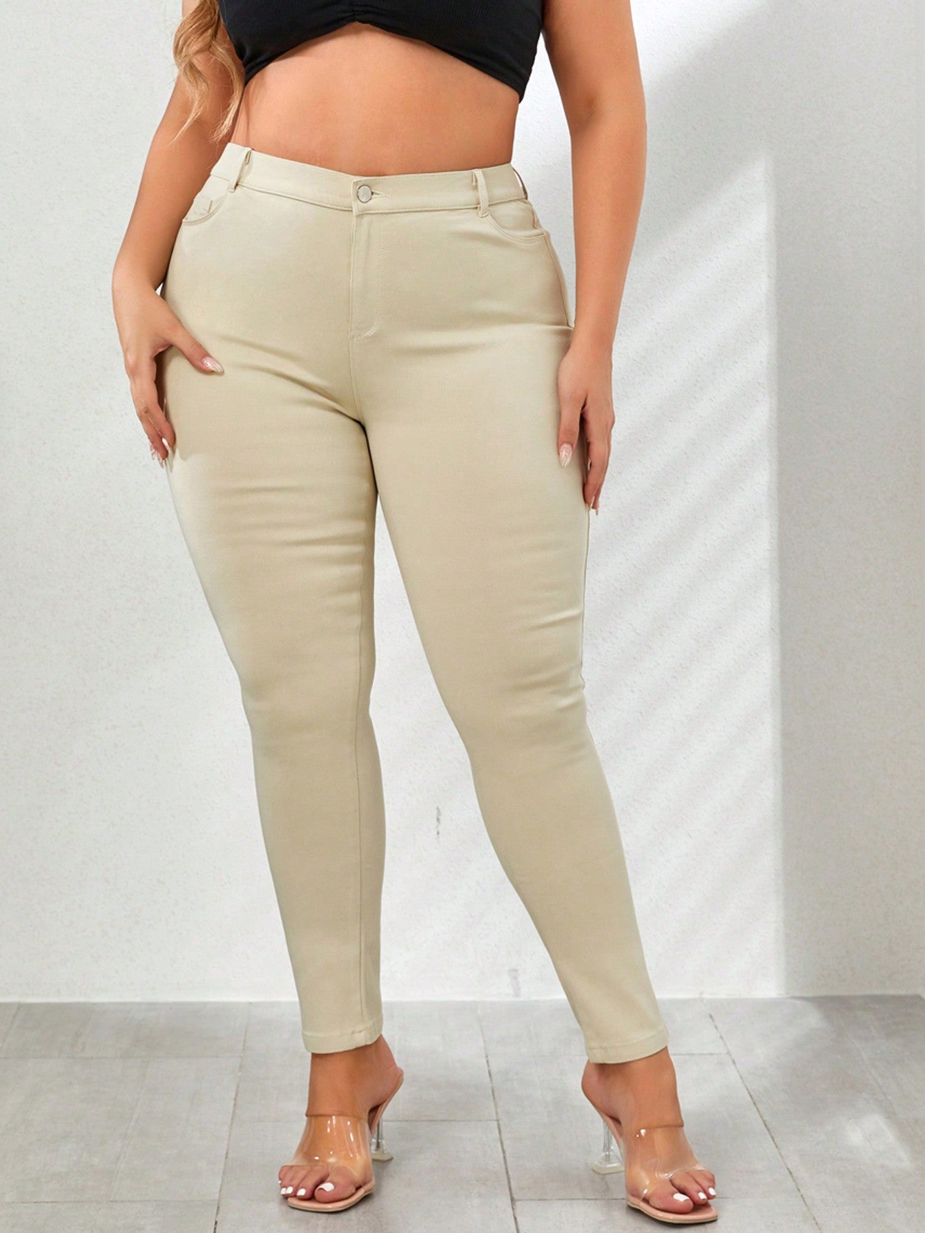 Plus* Zipper Fly Solid Skinny Pants