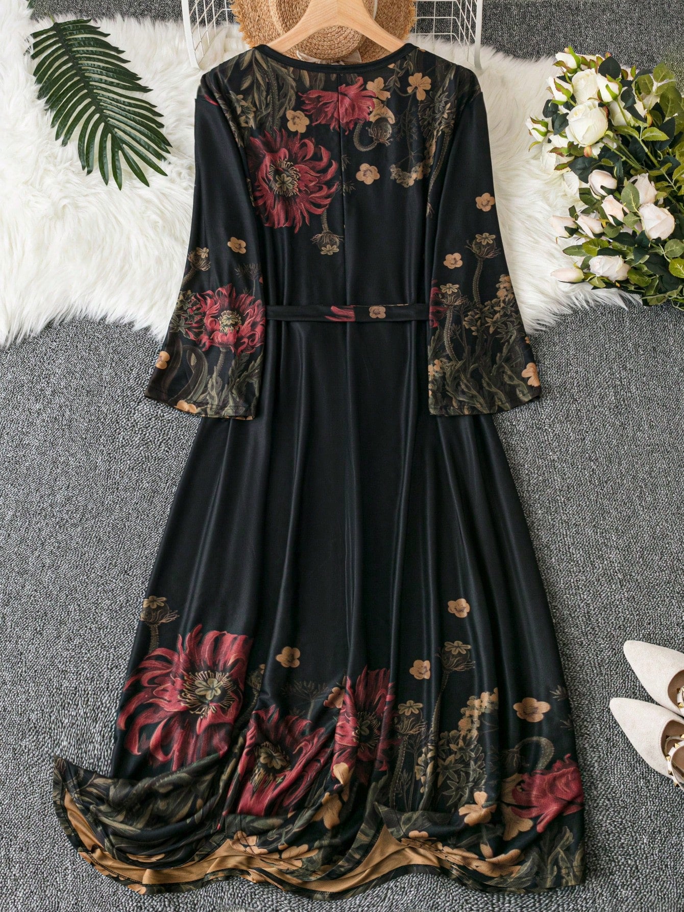 Boho Floral  Plus Belted Maxi Dress