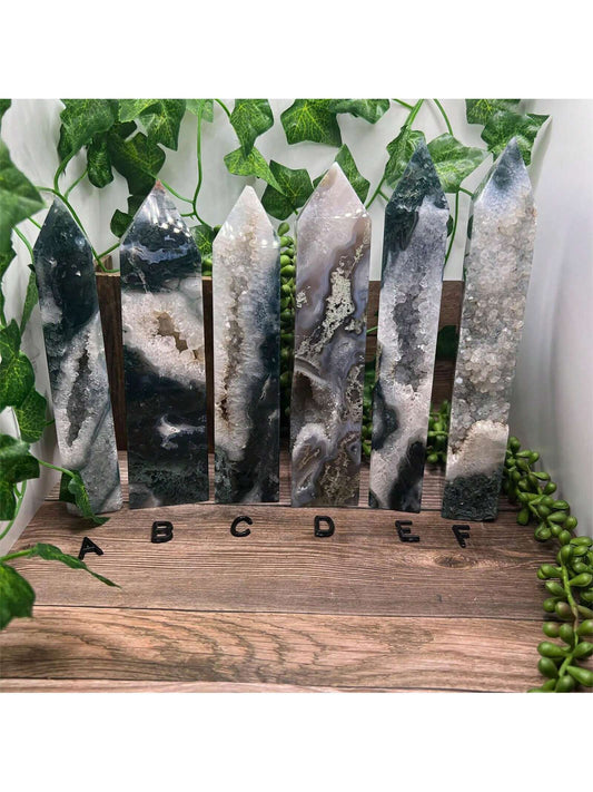 Natural Witch Healing Crystal Aqua Agate Onyx Single Point Healing Crystal Tower - 1 pc