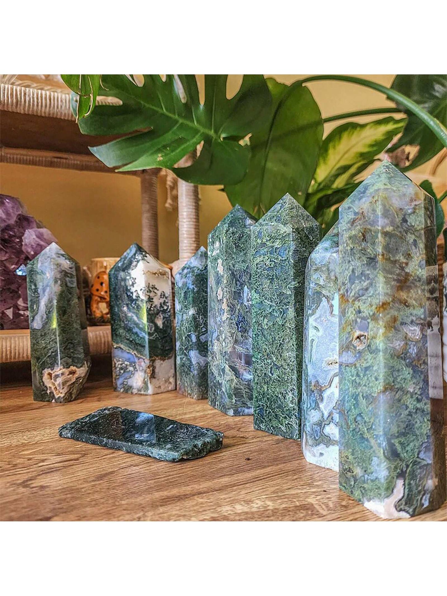 Natural Witch Healing Crystal Aqua Agate Onyx Single Point Healing Crystal Tower - 1 pc