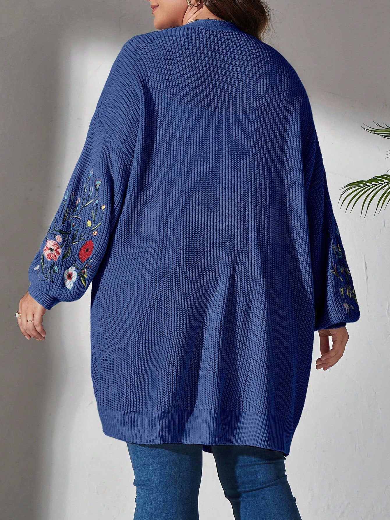 Secret Garden Cardigan Plus Floral Embroidered Drop Shoulder Duster