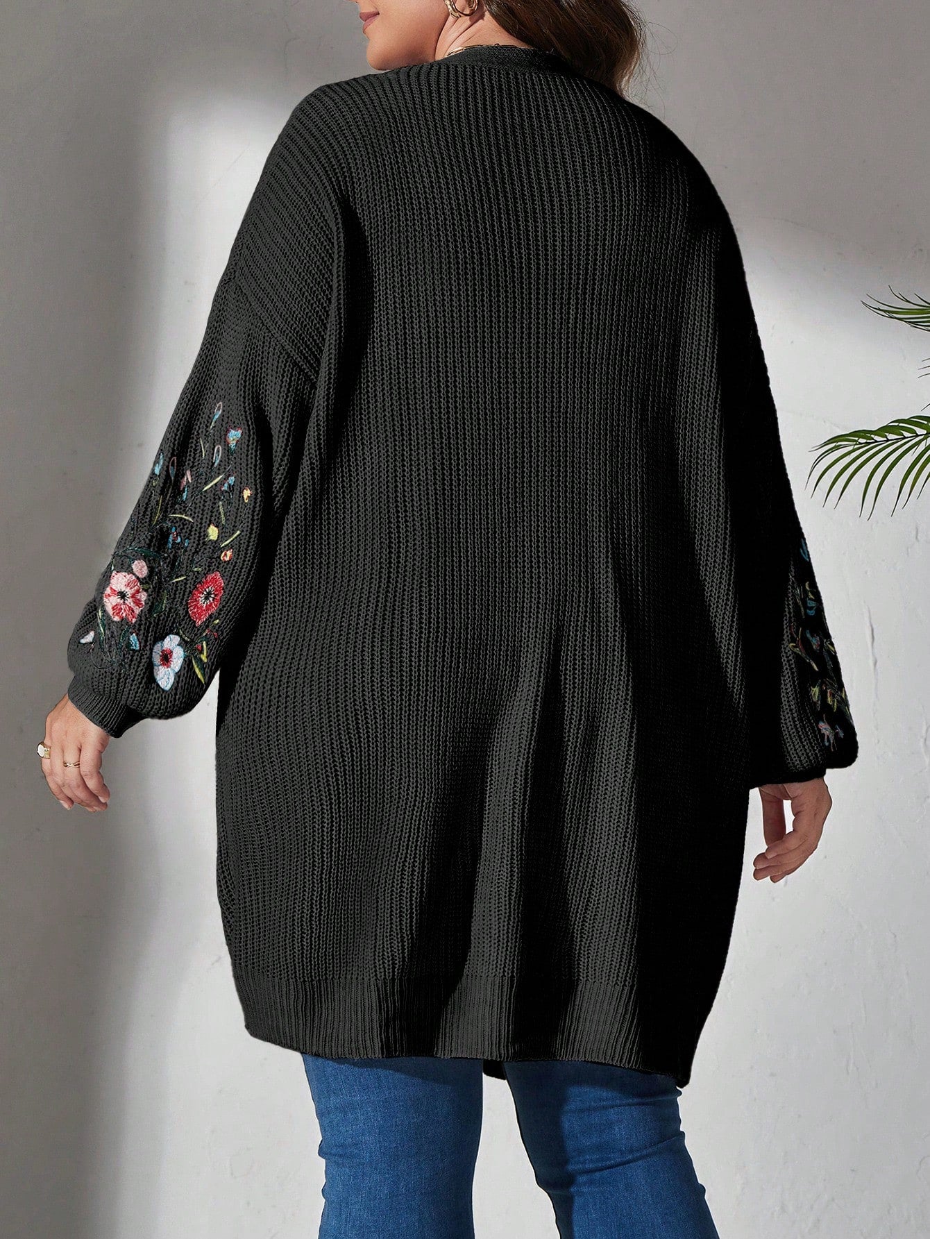 Secret Garden Cardigan Plus Floral Embroidered Drop Shoulder Duster