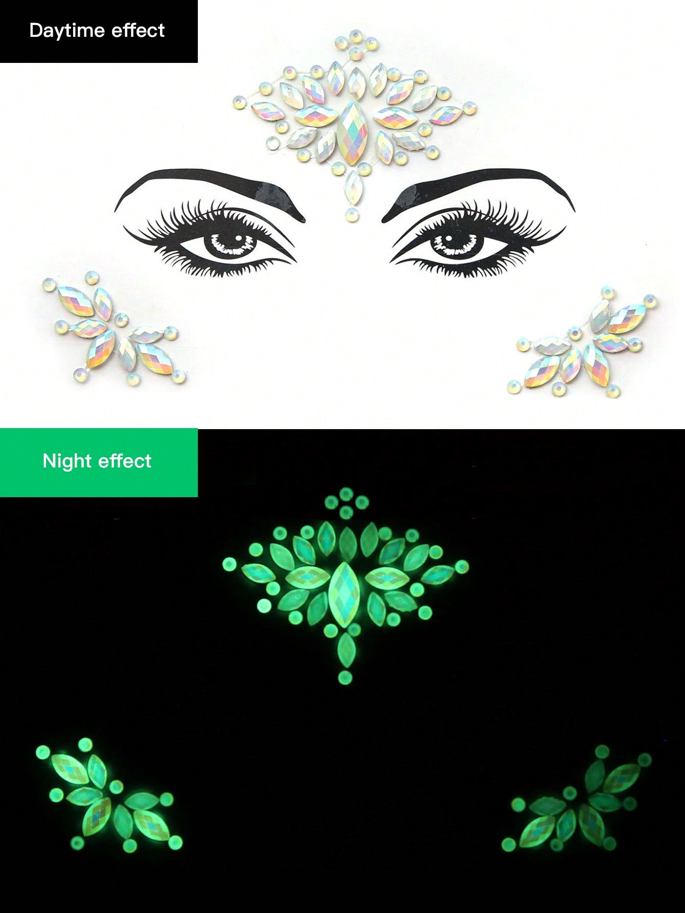 Etiqueta engomada luminosa del tatuaje de la cara y decoración del diamante de imitación Diy tercer ojo