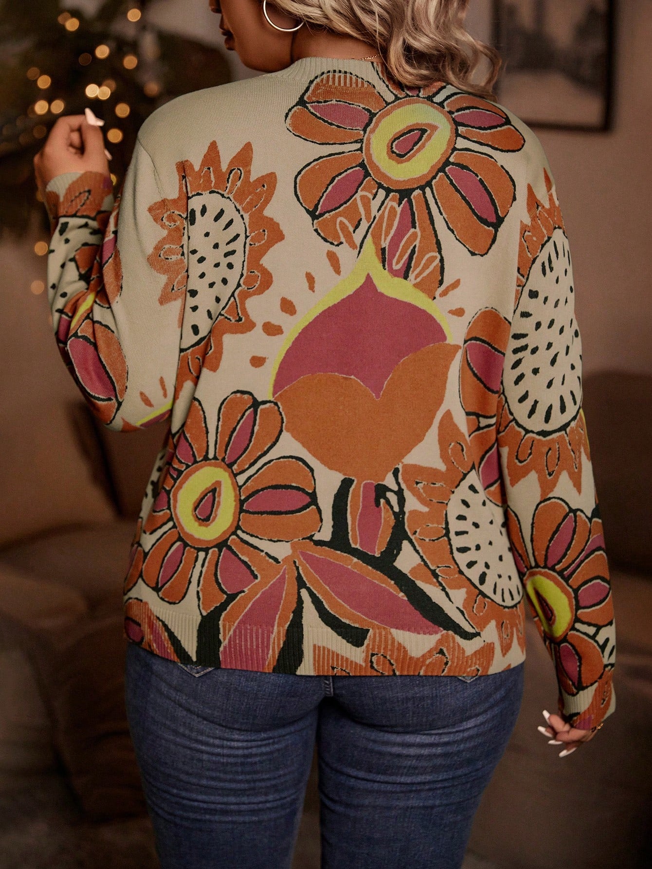 Plus 60’s Floral Sweater