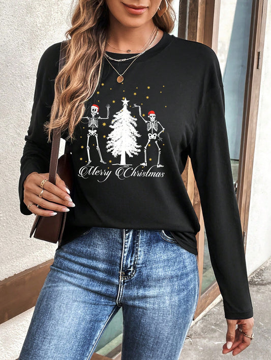 Christmas Skeleton Drop Shoulder Long Sleeve