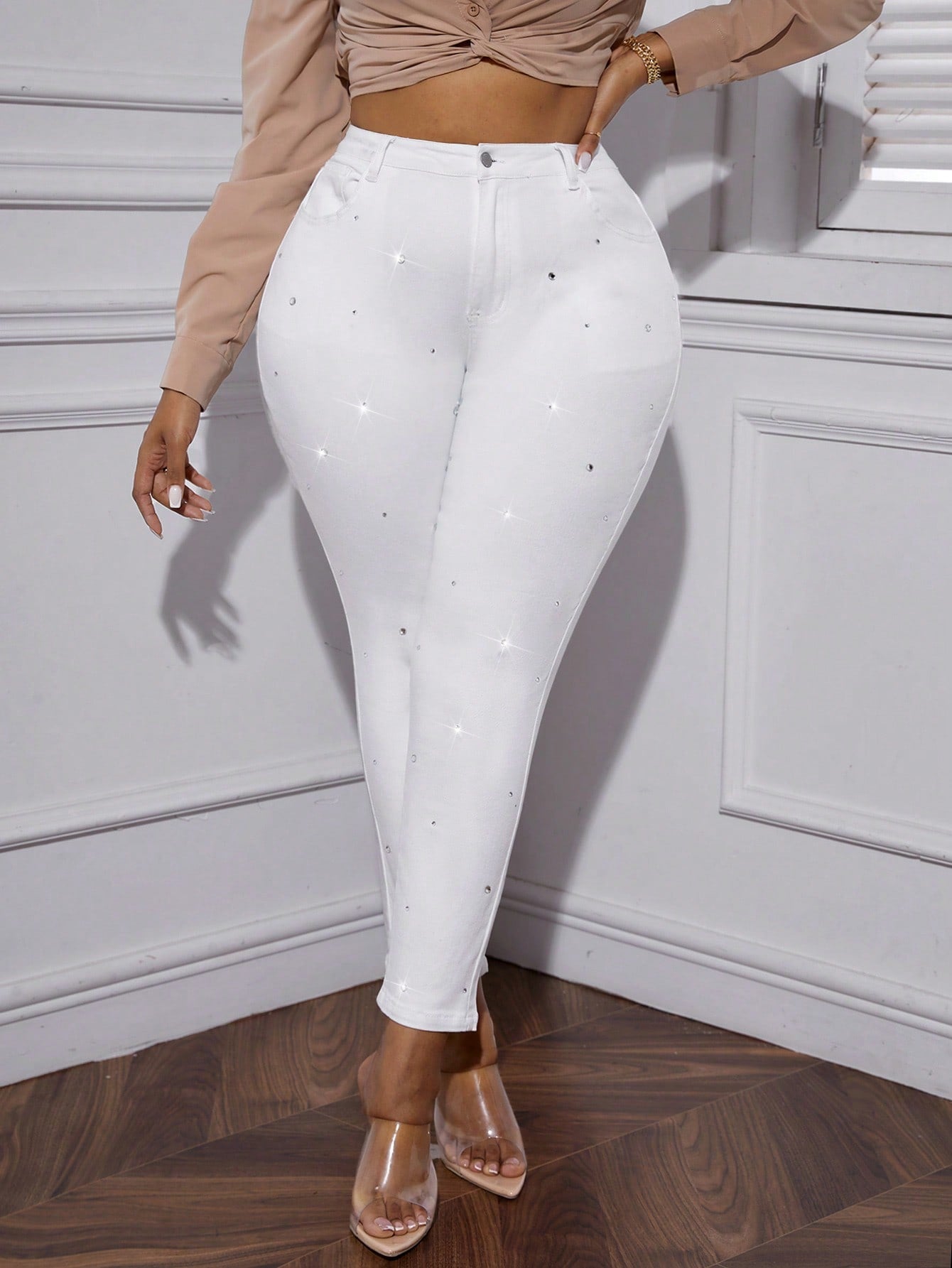 Plus* Sparkle High Waist Rhinestone Skinny Jeans