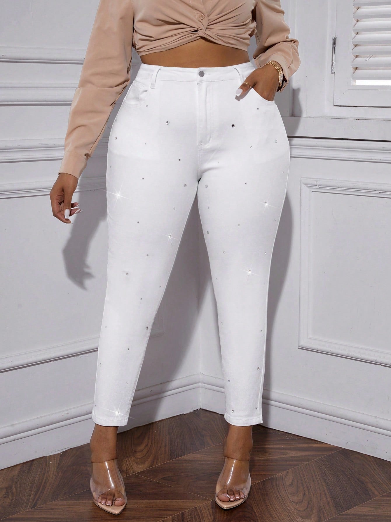 Plus* Sparkle High Waist Rhinestone Skinny Jeans