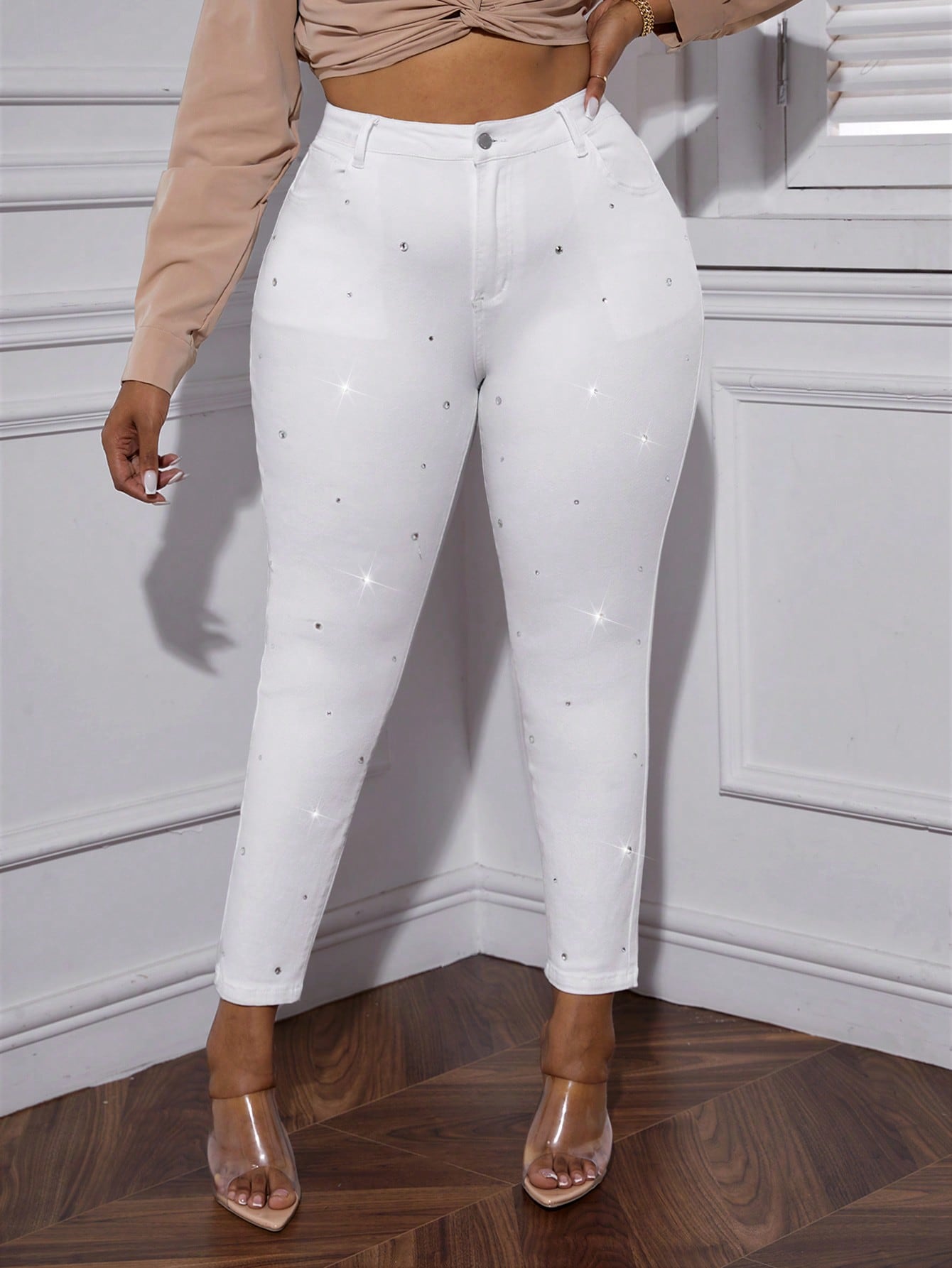 Plus* Sparkle High Waist Rhinestone Skinny Jeans