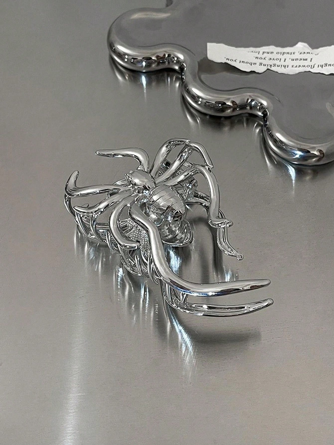 Mystic Metallic Silver Spider Clip Estilo Gótico