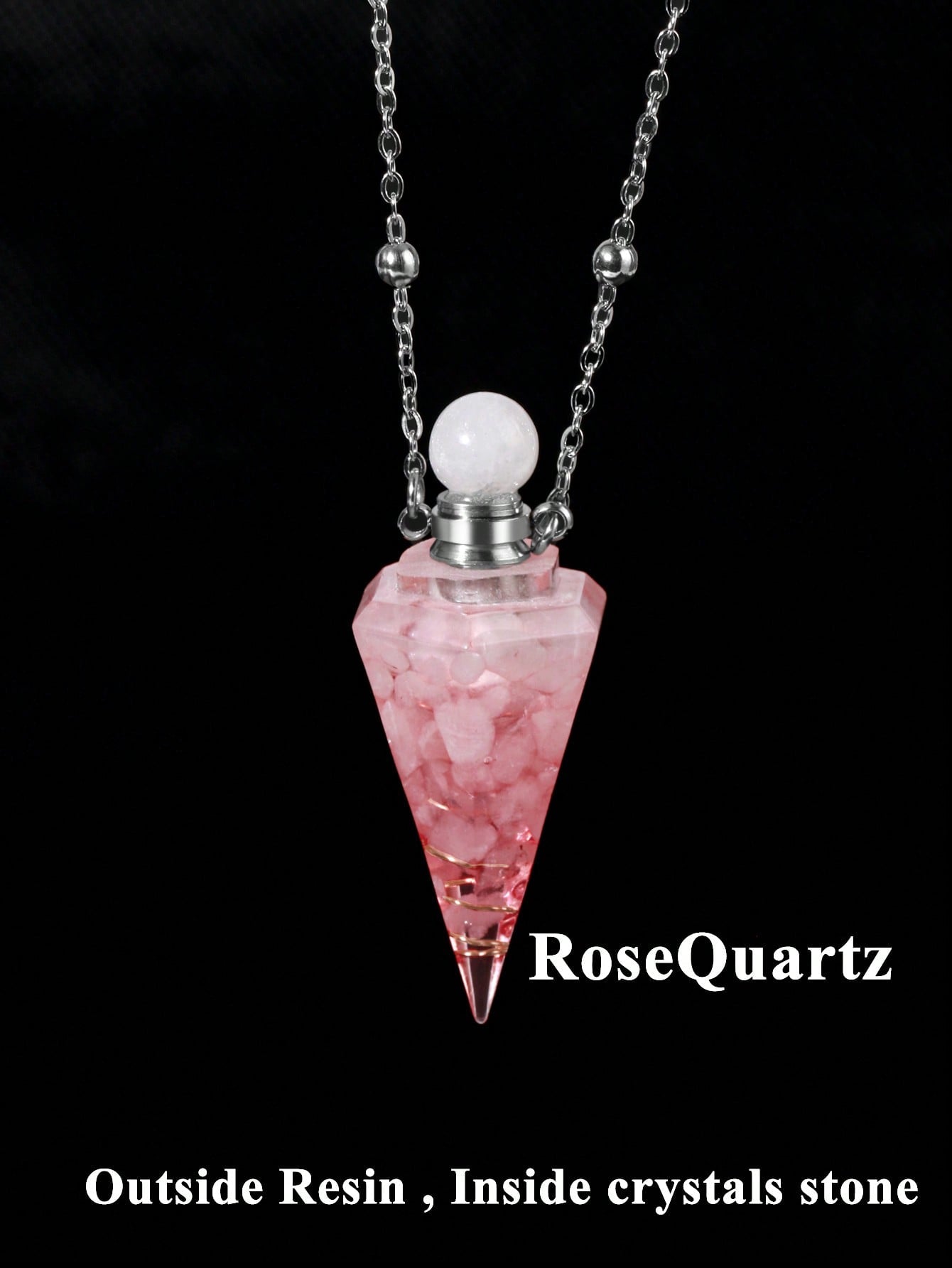 Natural Stone  Clear Quartz Crystal Vial Necklace •Perfume Bottle •Essentials Oil Diffuser