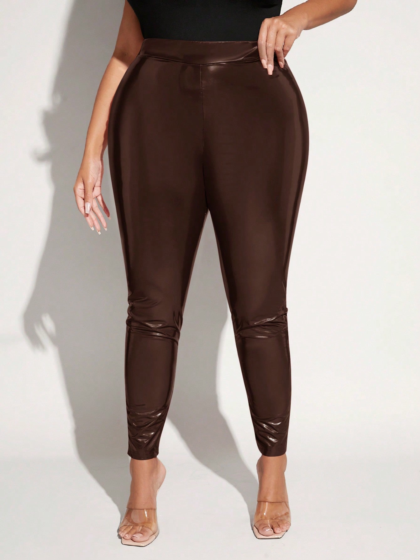 New You **Plus** High Waist PU Leather Skinny Pants