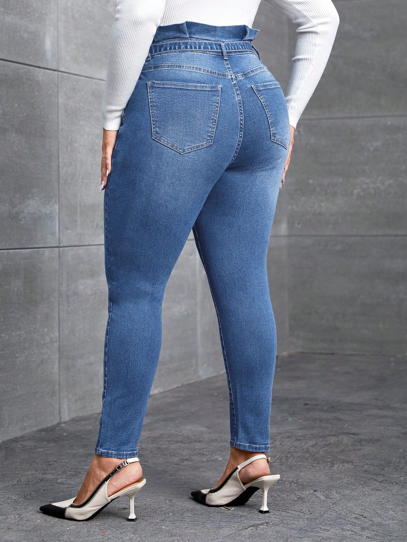 Plus* Paperbag Waist Belted Skinny Jeans