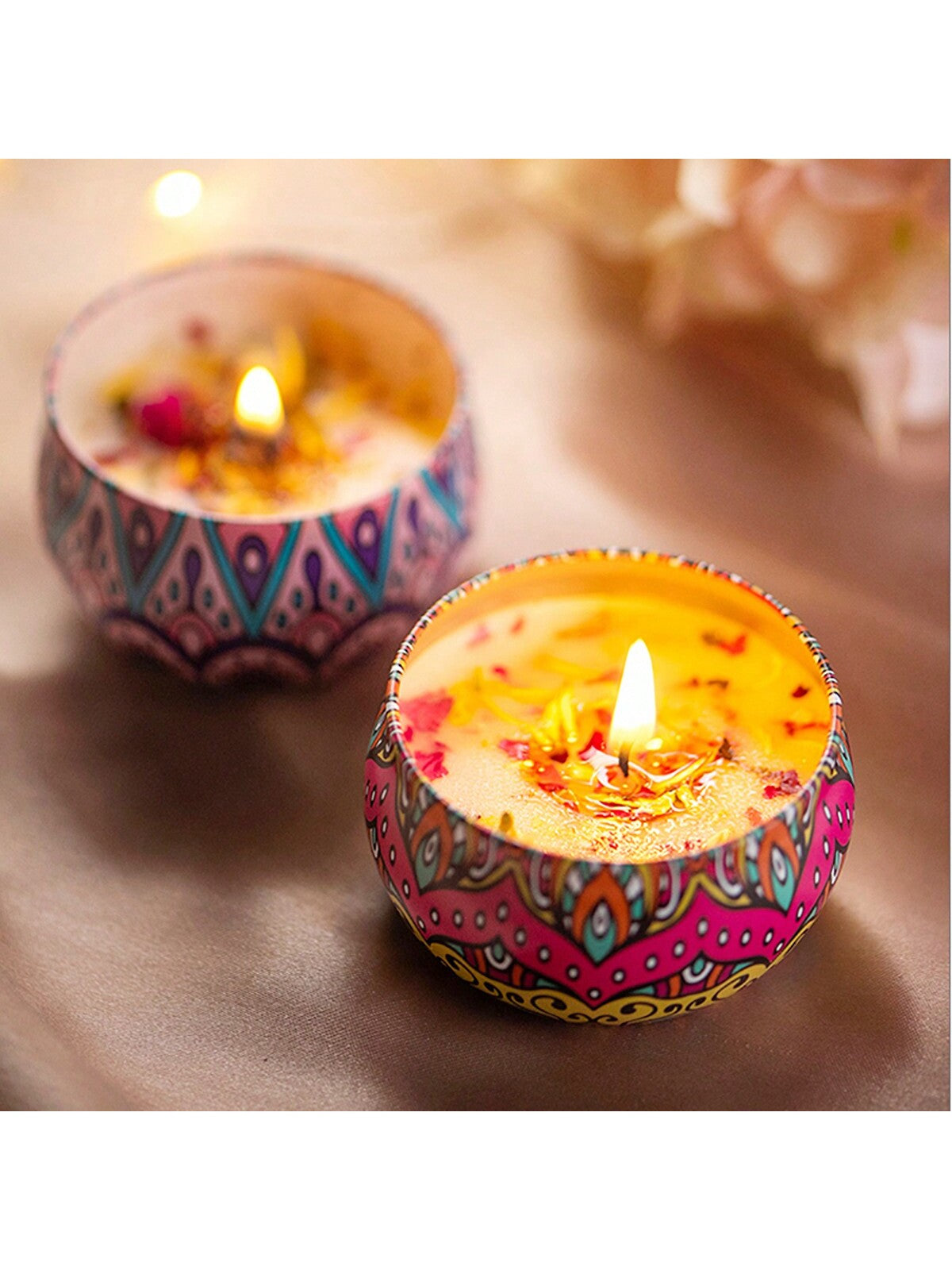 Bohemian Style Iron Box Scented Candle With Dried Flower Petals