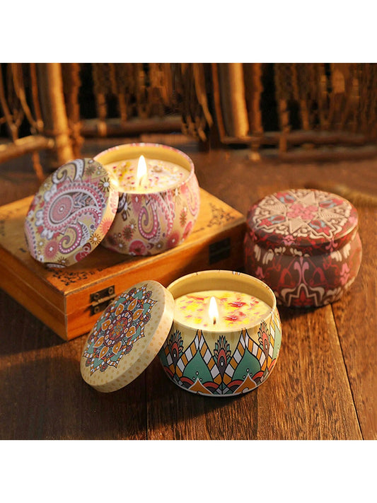 Bohemian Style Iron Box Scented Candle With Dried Flower Petals