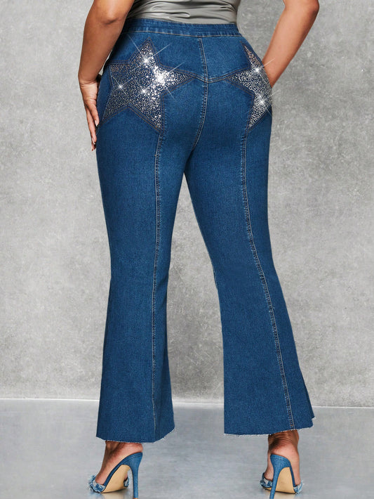 Plus* Booty Booty Rhinestone Star Pattern Flare Jeans