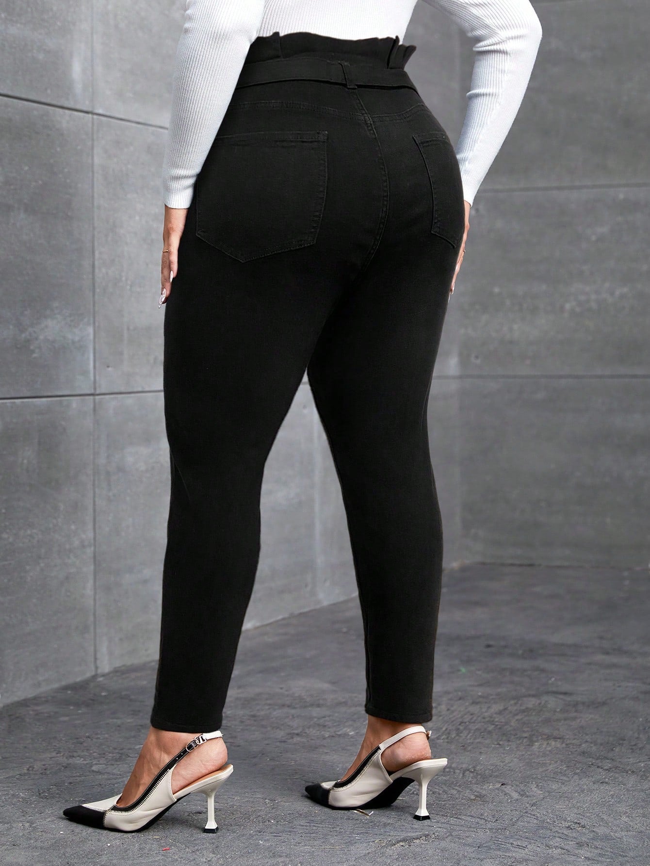 Plus* Paperbag Waist Belted Skinny Jeans