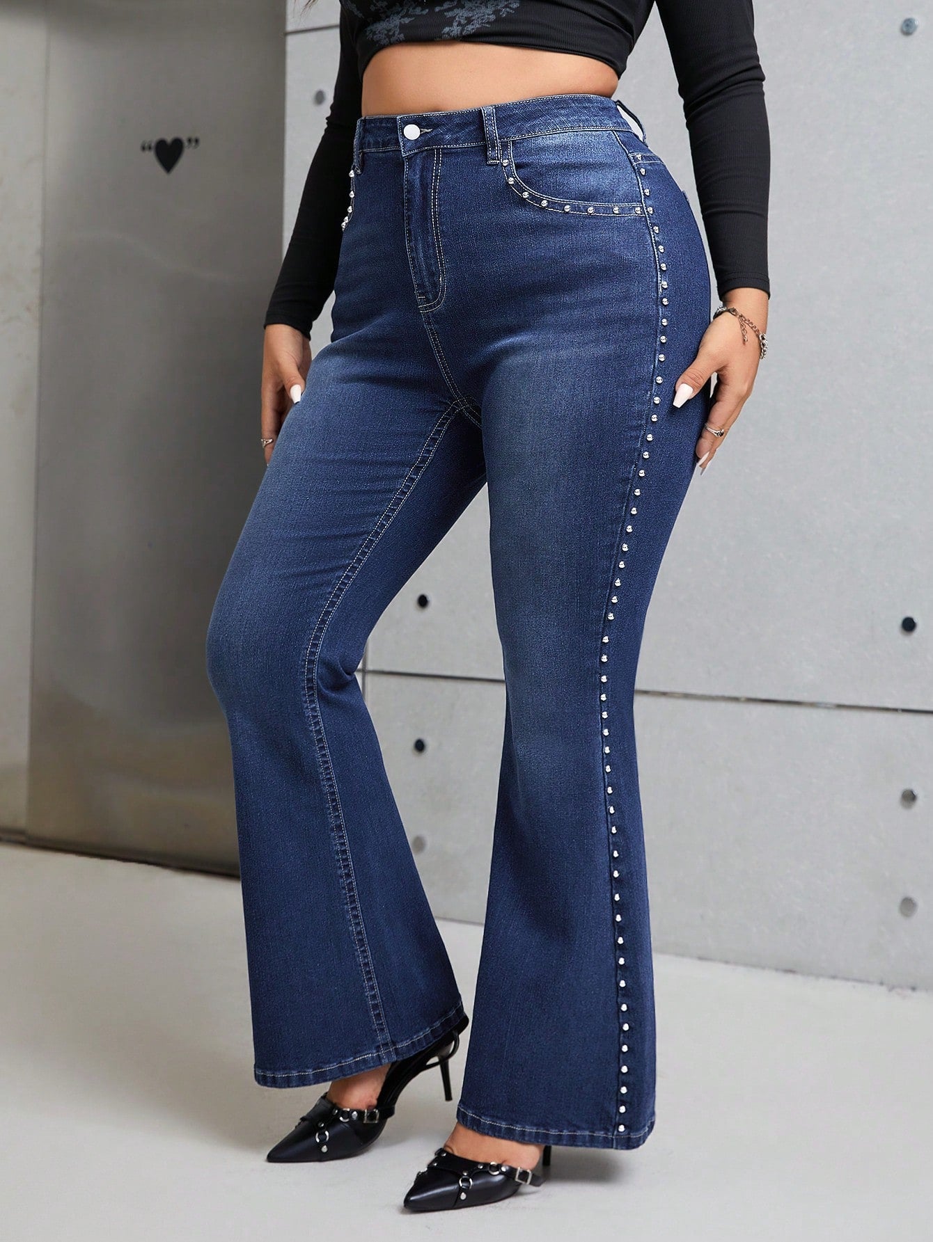 Plus* B!tch’n Rhinestone Beaded Flare Leg Jeans