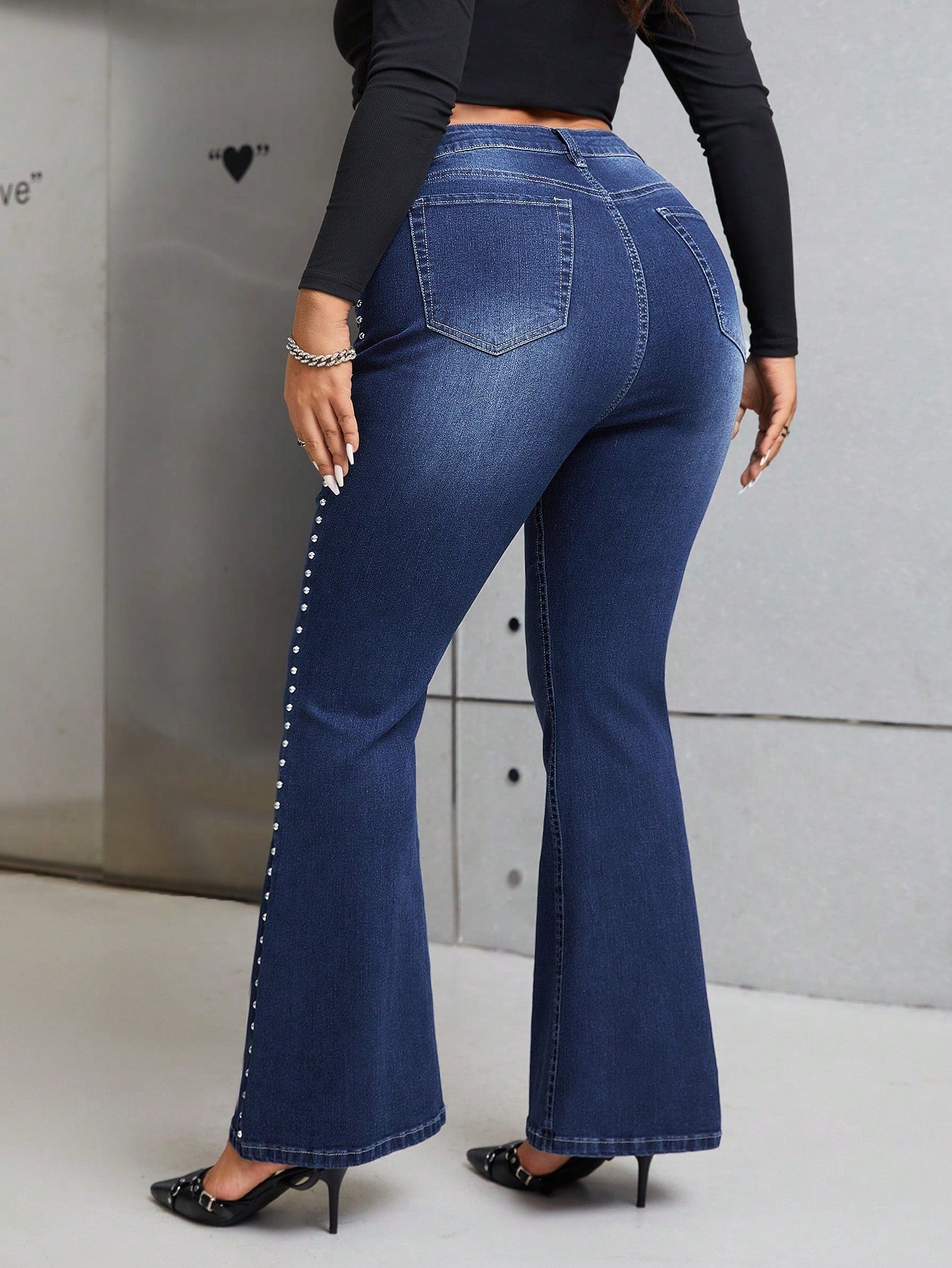 Plus* B!tch’n Rhinestone Beaded Flare Leg Jeans