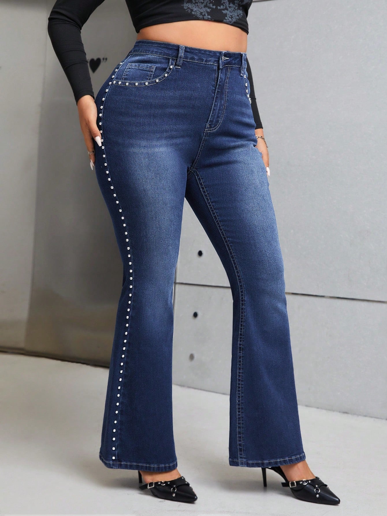 Plus* B!tch’n Rhinestone Beaded Flare Leg Jeans