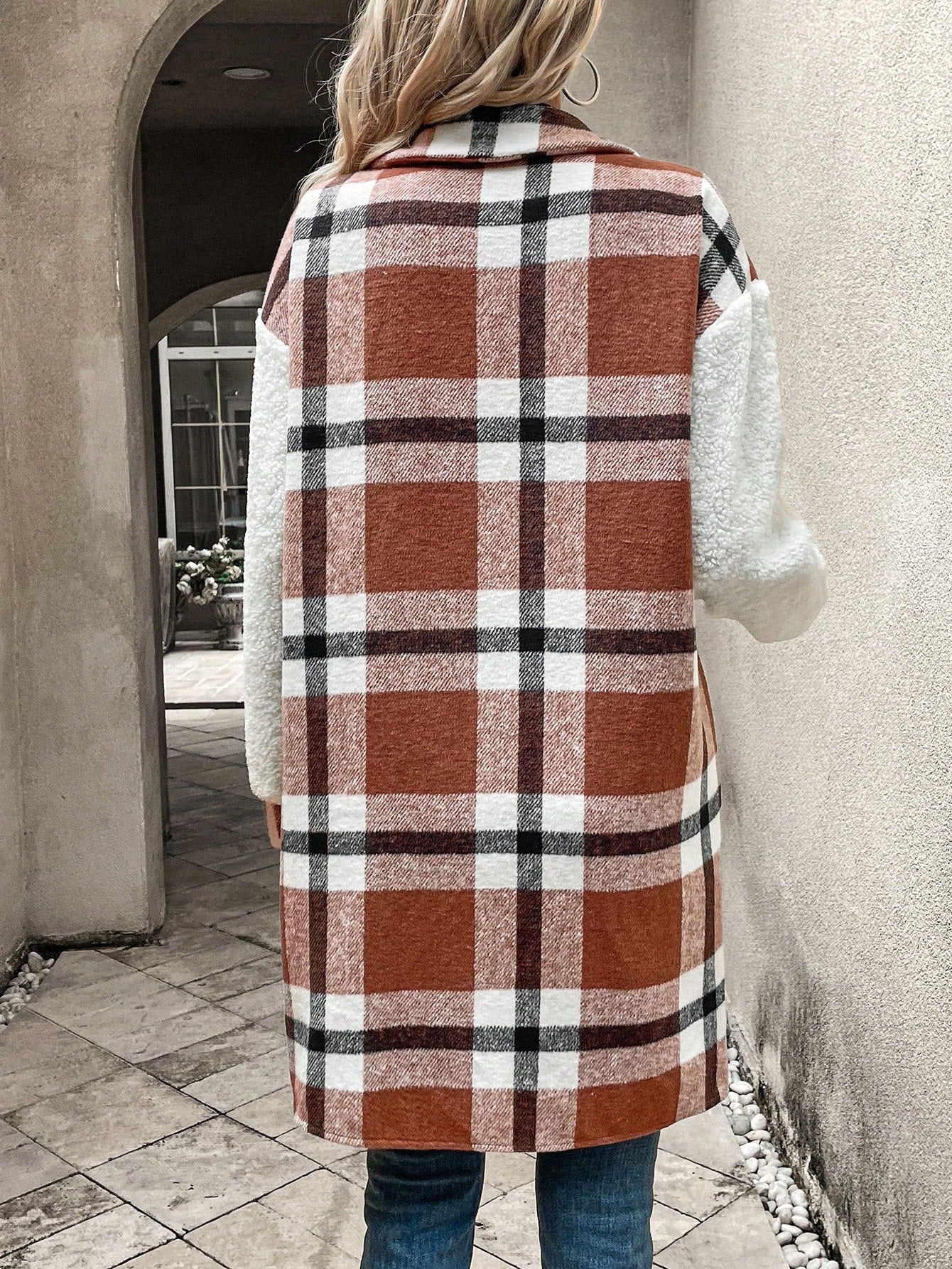 Plaid Flap Pocket Teddy Coat