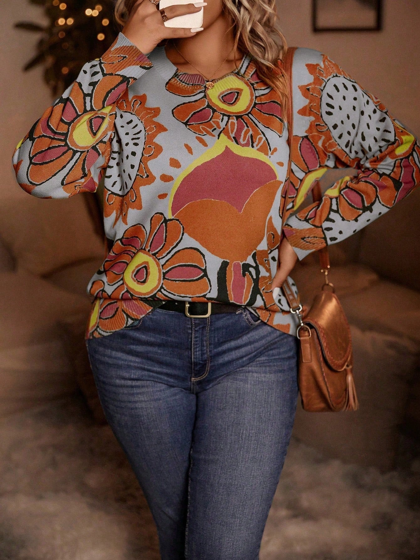 Plus 60’s Floral Sweater