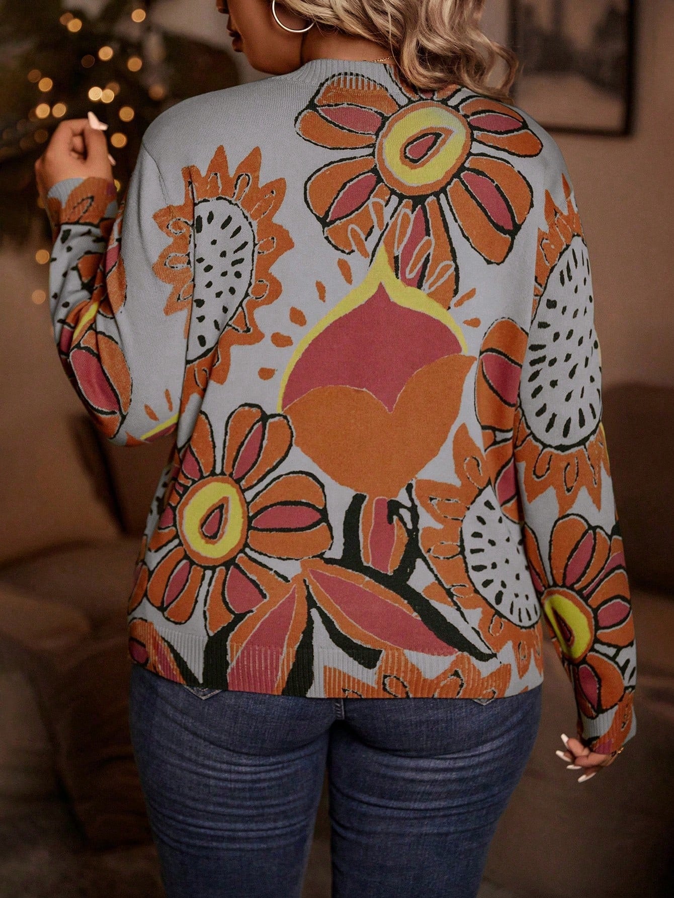 Plus 60’s Floral Sweater