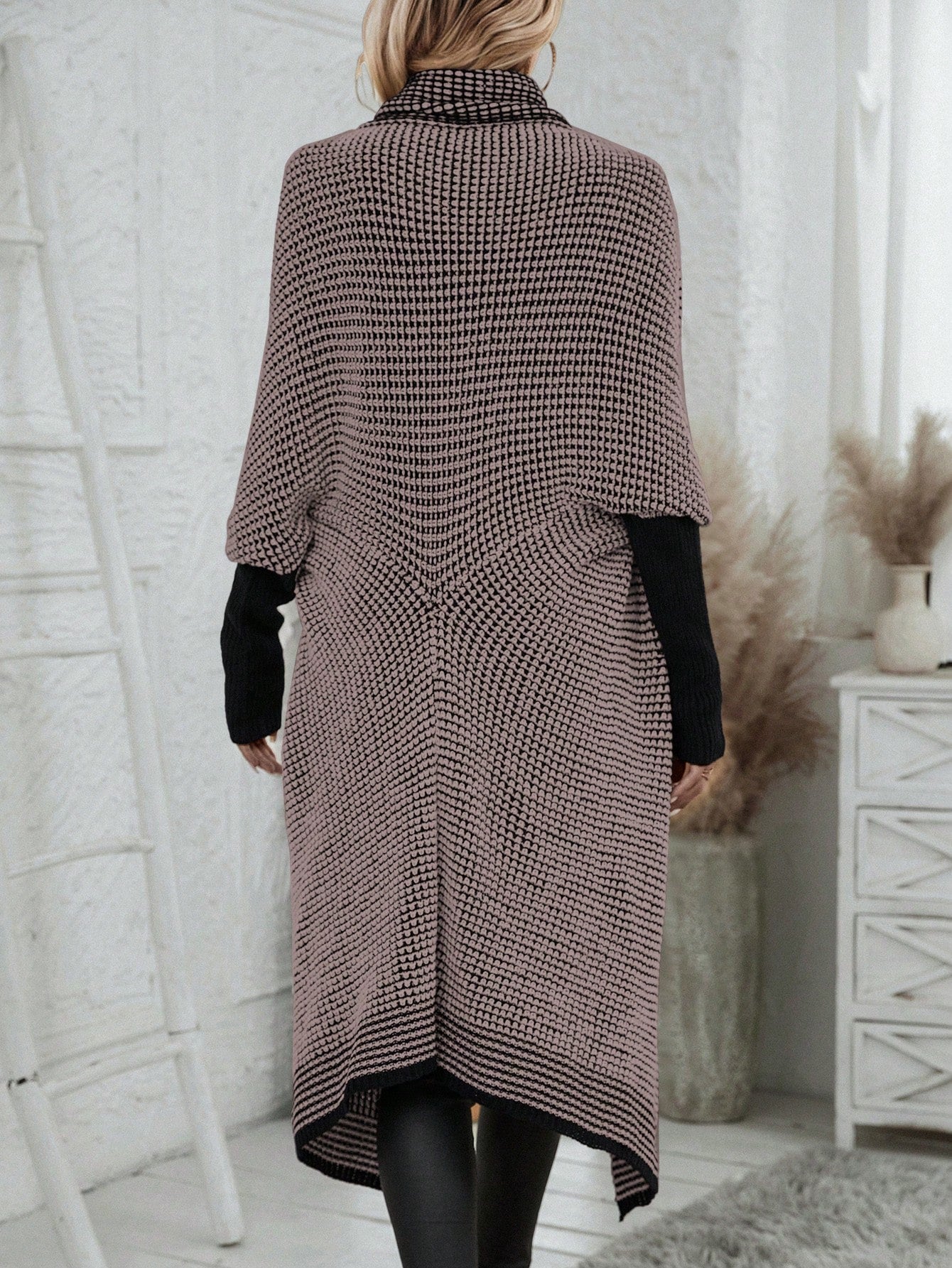 Colorblock Dual Pocket Batwing Sleeve Duster