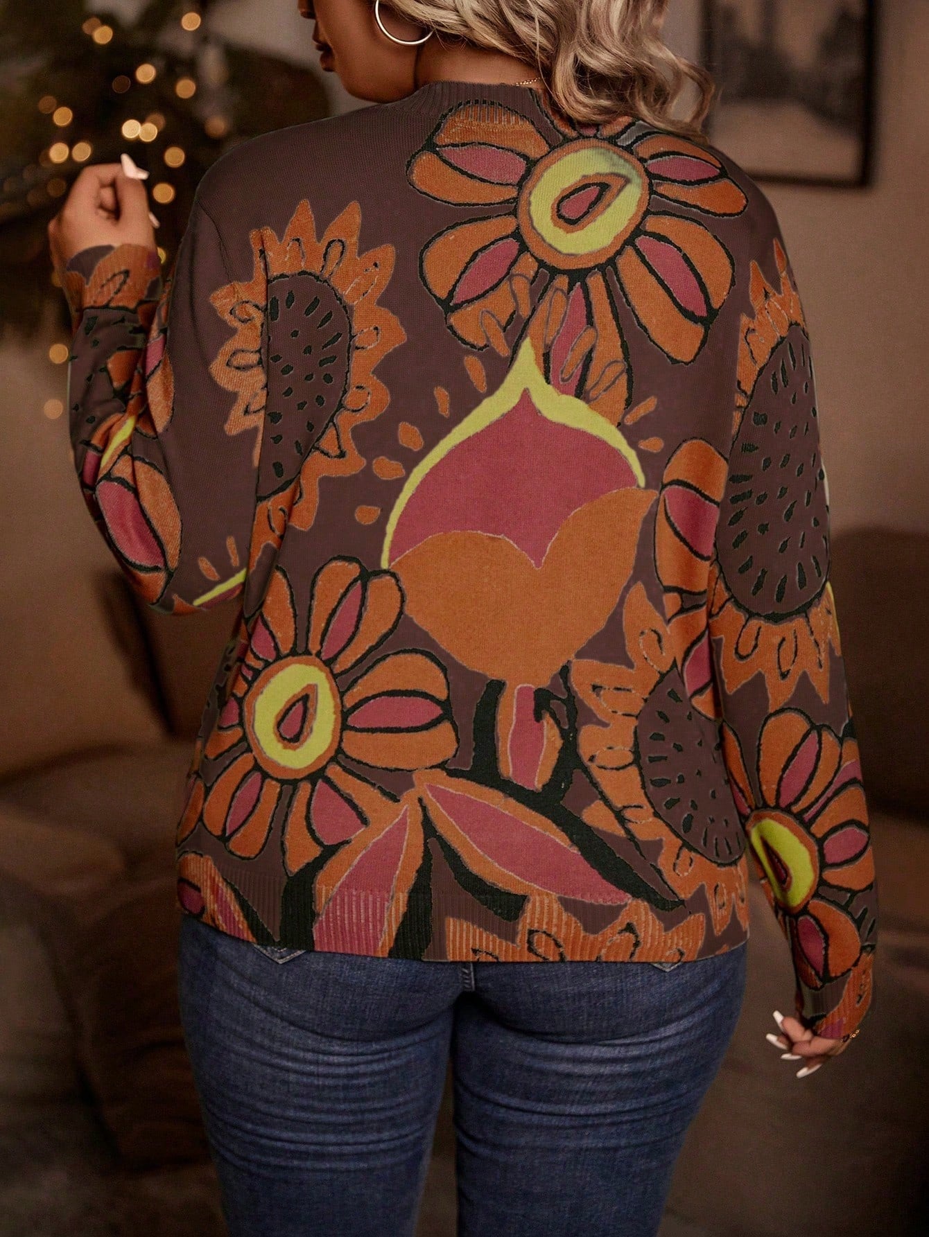 Plus 60’s Floral Sweater